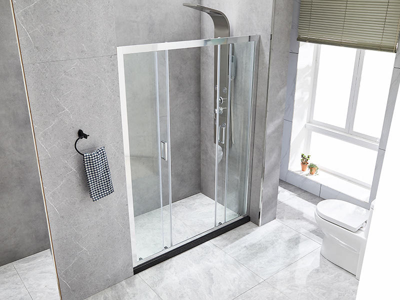 DD-1 Two Fixed Two Sliding Shower Screen, Clear Tempered Glass, Chrome Aluminium Profile,Double Holes Handle