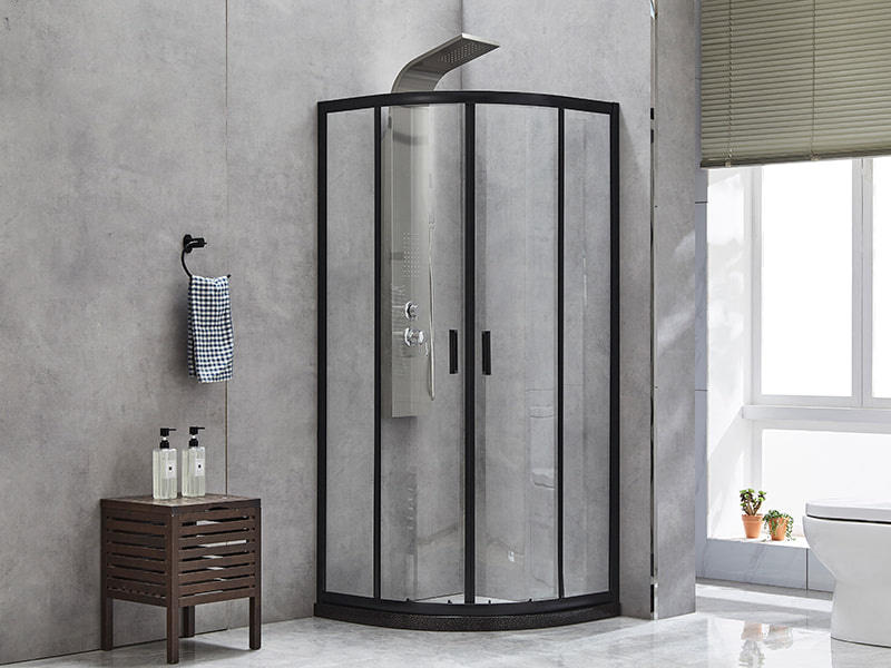 SE Sliding Shower Enclosusre, Clear Tempered Glass, Black Aluminium Profile, Double Holes Handle, Without Tray