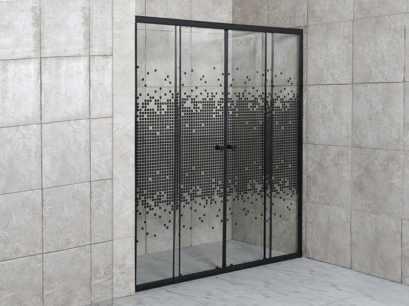 DD-1 Black Aluminium Profile Shower Screen, Clear Tempered Glass With Printing