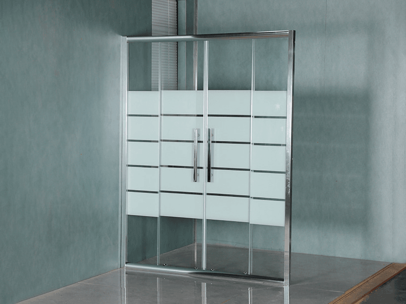 DD-5 Two Fixed Two Sliding Shower Screen, Clear Tempered Glass With Printing, Chrome Aluminium Profile,Double Holes Handle