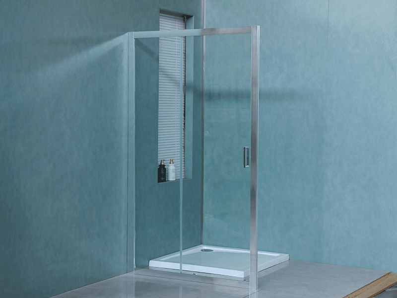 SD-5 One Fixed One Sliding Shower Screen, Clear Tempered Glass, Chrome Aluminium Profile,Double Holes Handle