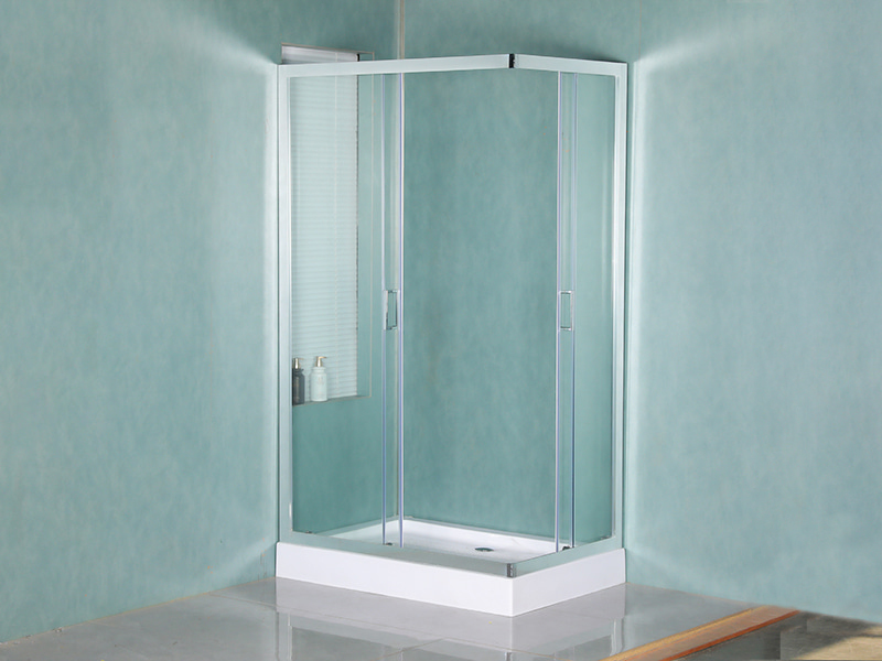 RE Sliding Shower Enclosusre, Clear Tempered Glass, Chrome Aluminium Profile, Double Holes Handle, With Tray