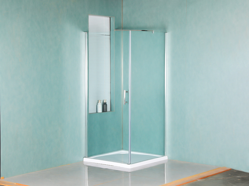 RSQA Pivot Shower Enclosure, Clear Tempered Glass, Chrome Aluminium Profile, Double Holes Handle, With Tray