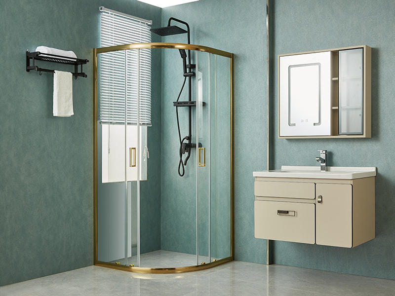 SE Sliding Shower Enclosusre, Clear Tempered Glass, Gold Aluminium Profile, Double Holes Handle, Without Tray