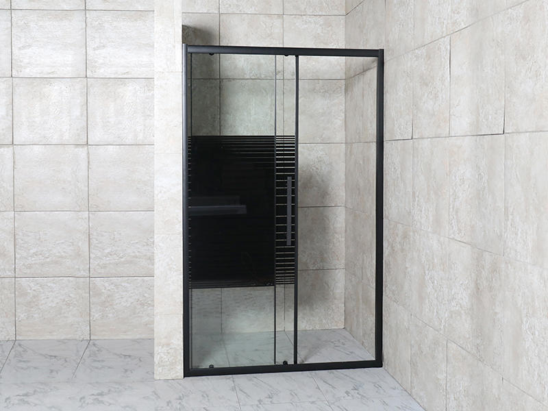 SD-2 One Fixed One Sliding Shower Screen, Clear Tempered Glass With Printing, Black Aluminium Profile,Double Holes Handle