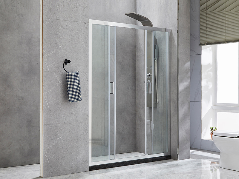 DD-1 Two Fixed Two Sliding Shower Screen, Clear Tempered Glass, Chrome Aluminium Profile,Double Holes Handle