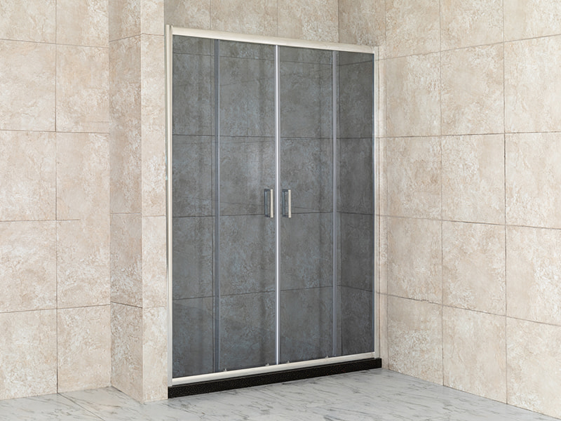 DD-2 Two Fixed Two Sliding Shower Screen, Grey Tempered Glass, Chrome Aluminium Profile,Double Holes Handle