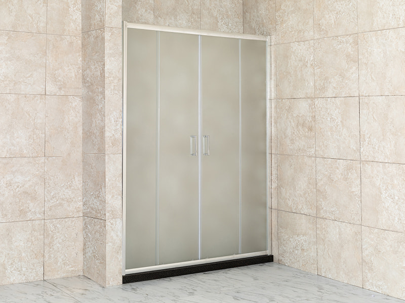 DD-3 Two Fixed Two Sliding Shower Screen, Matt Tempered Glass, Chrome Aluminium Profile,Double Holes Handle