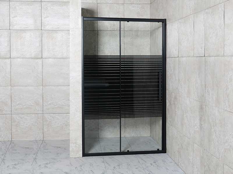 SD-2 One Fixed One Sliding Shower Screen, Clear Tempered Glass With Printing, Black Aluminium Profile,Double Holes Handle