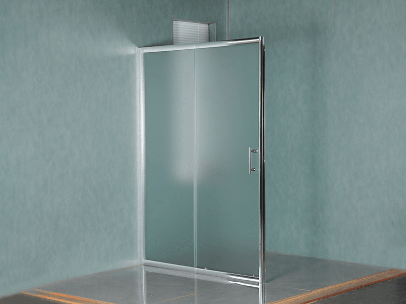 SD-3 One Fixed One Sliding Shower Screen, Matt Tempered Glass, Chrome Aluminium Profile,Double Holes Handle